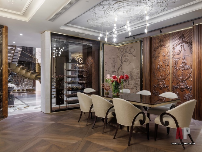 Фото интерьера столовой пентхауса в стиле фьюжн