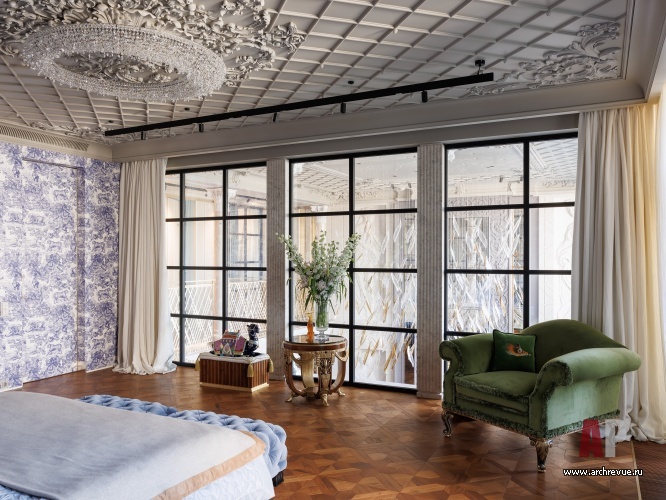 Фото интерьера спальни пентхауса в стиле фьюжн