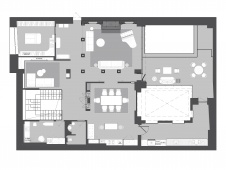 План первого этажа двухэтажного пентхауса в историческом особняке.