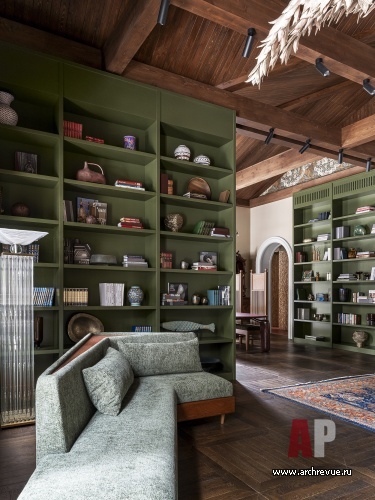 Фото интерьера библиотеки дома в стиле фьюжн 