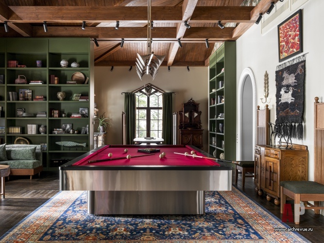 Фото интерьера бильярдной дома в стиле фьюжн 