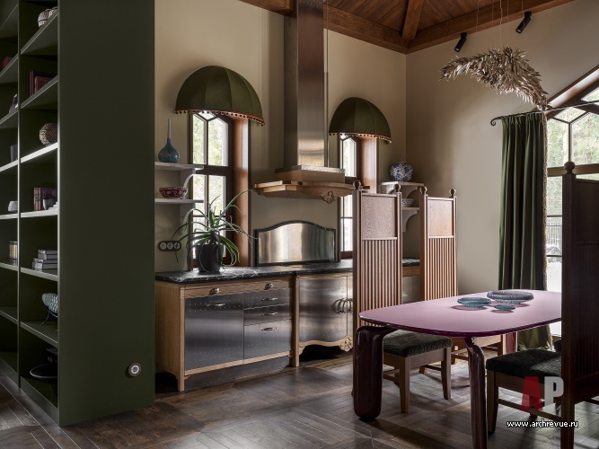 Фото интерьера кухни дома в стиле фьюжн