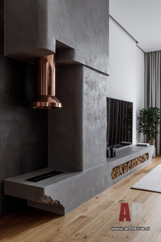 Фото интерьера каминной квартиры в современном стиле