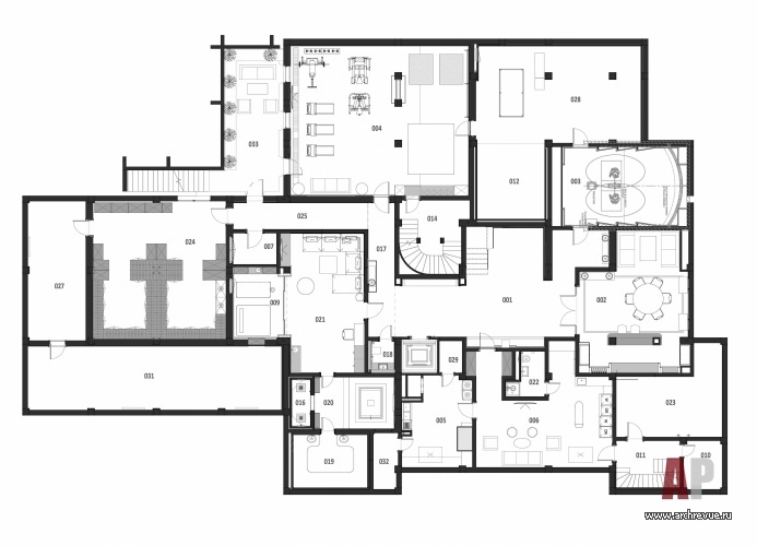 План подземного этажа двухэтажной виллы. Общая площадь – 1728 кв. м.