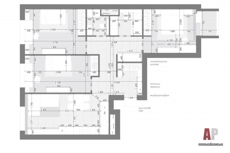 План 4-х комнатной квартиры в ЖК «Серебряный фонтан», 90 кв. м.