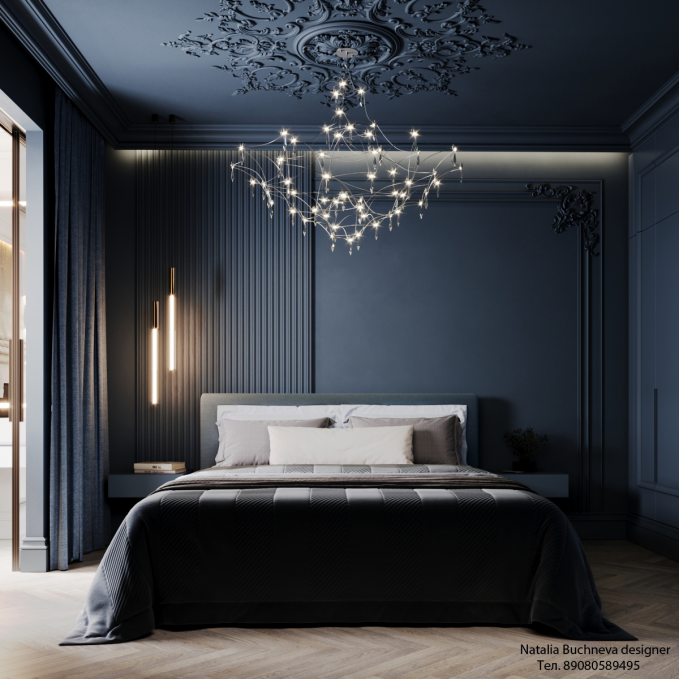 Спальная комната в синих оттенках