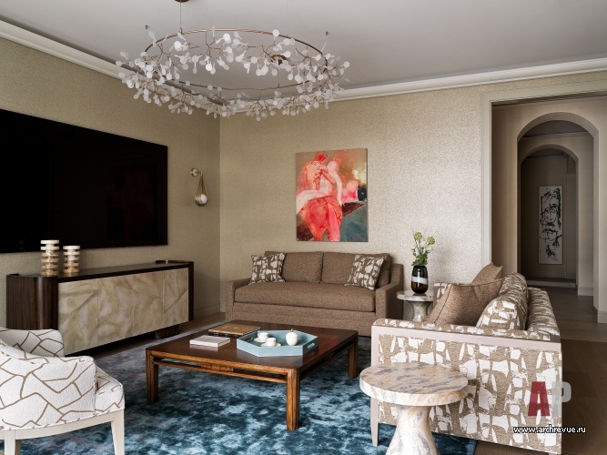 Фото интерьера гостиной квартиры в стиле фьюжн