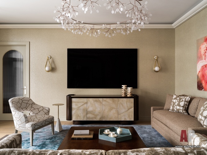 Фото интерьера гостиной квартиры в стиле фьюжн