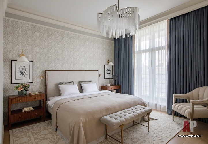 Фото интерьера спальни квартиры в стиле фьюжн 