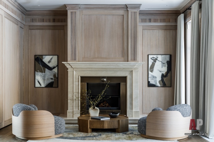 Фото интерьера каминной дома в стиле неоклассика