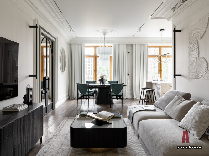 Фото интерьера гостиной квартиры в стиле неоклассика