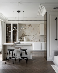 Фото интерьера кухни квартиры в стиле неоклассика 