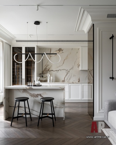 Фото интерьера кухни квартиры в стиле неоклассика 