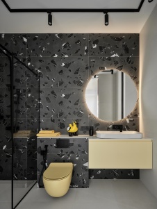 Фото интерьера гостевого санузла дома в стиле фьюжн 