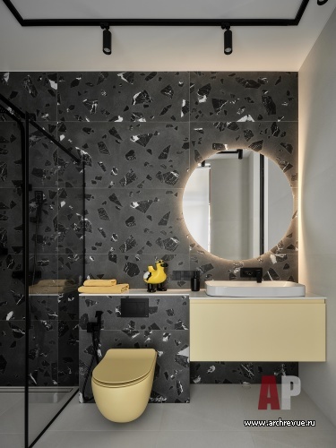 Фото интерьера гостевого санузла дома в стиле фьюжн 