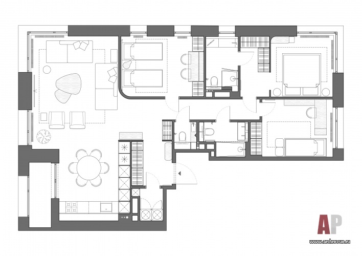 Планировка 4-х комнатной квартиры, площадь – 112 кв. м