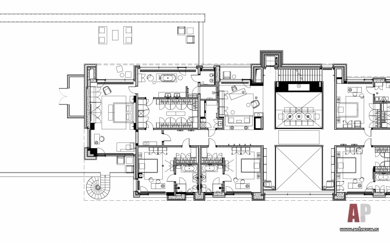 Планировка 2 этажа 2-х этажной семейной резиденции, 1900 кв. м.