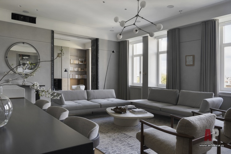 Фото интерьера гостиной квартиры в стиле неоклассика