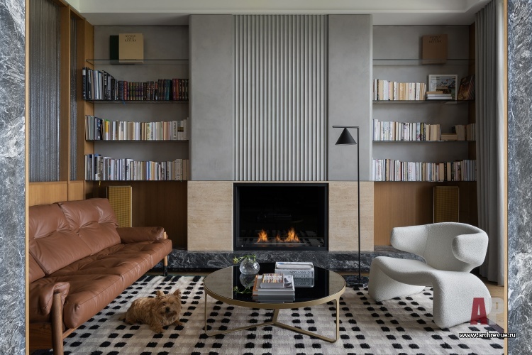 Фото интерьера каминной квартиры в стиле неоклассика