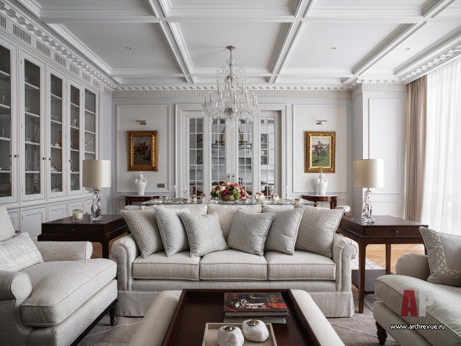 Фото интерьера гостиной квартиры в стиле неоклассика