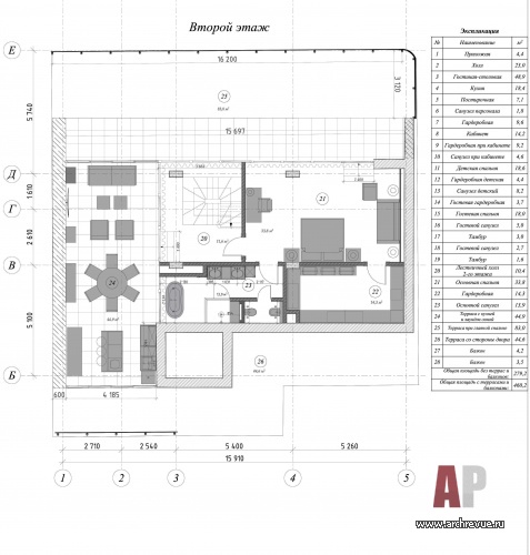 Планировка 2 этажа 2-х этажной квартиры в центре Москвы.