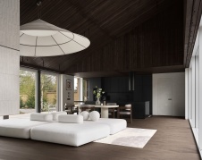 Фото интерьера гостиной деревянного дома в скандинавском стиле