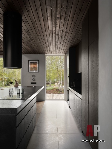 Фото интерьера кухни деревянного дома в скандинавском стиле