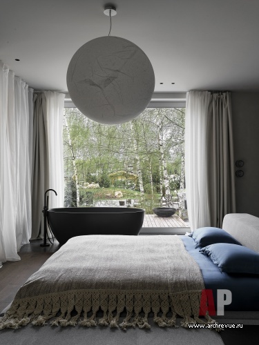 Фото интерьера спальни деревянного дома в скандинавском стиле