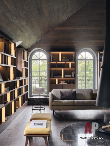 Фото интерьера зоны отдыха квартиры в стиле шале 