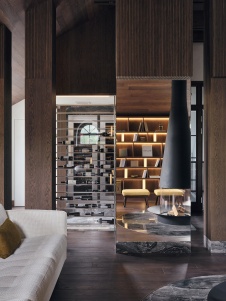 Фото интерьера гостиной квартиры в стиле шале 