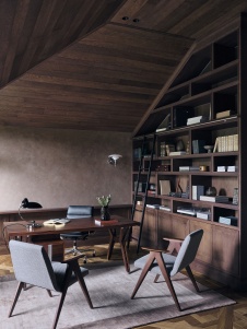 Фото интерьера библиотеки квартиры в стиле шале 