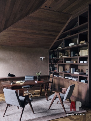 Фото интерьера библиотеки квартиры в стиле шале 