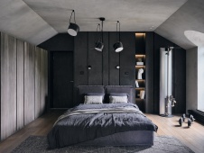 Фото интерьера спальни квартиры в стиле шале
