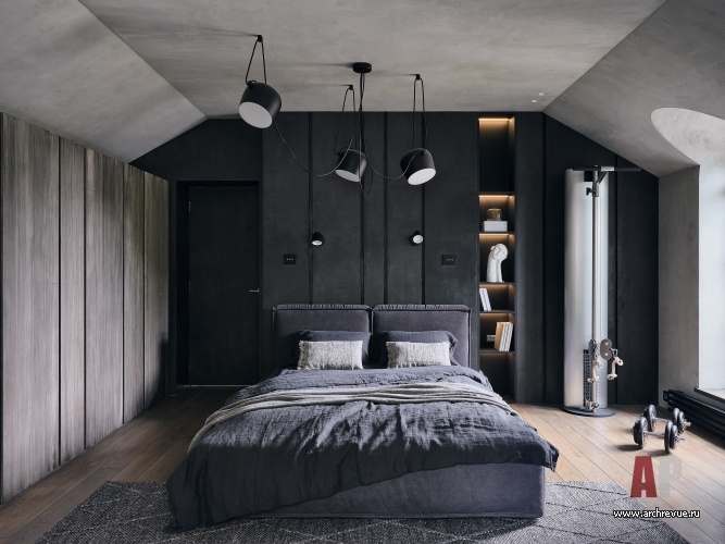 Фото интерьера спальни квартиры в стиле шале