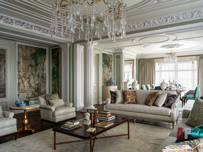 Фото интерьера гостиной квартиры в стиле неоклассика
