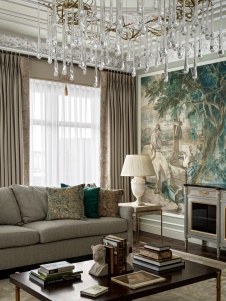 Фото интерьера гостиной квартиры в стиле неоклассика 