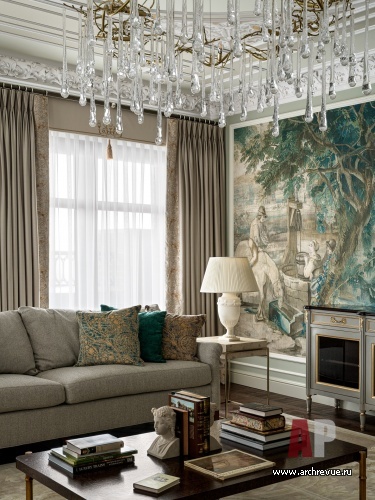 Фото интерьера гостиной квартиры в стиле неоклассика