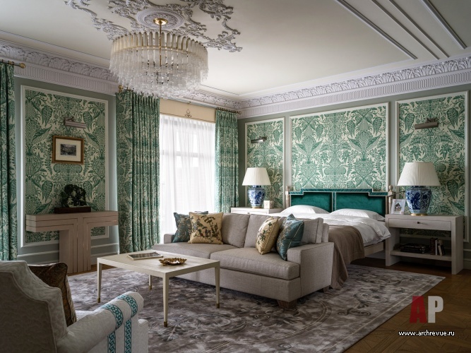 Фото интерьера спальни квартиры в стиле неоклассика