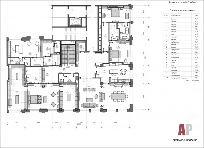 Планировка 1 этажа 2-х этажной резиденции на Гребном канале.