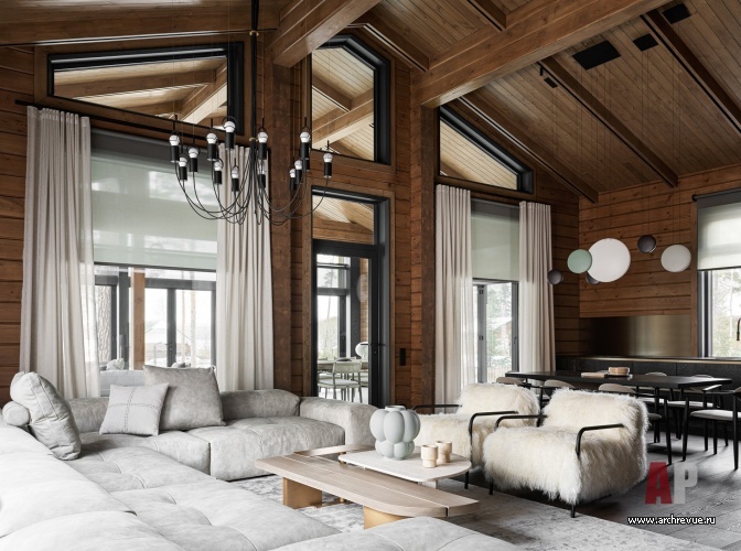 Фото интерьера зоны отдыха дома в стиле шале