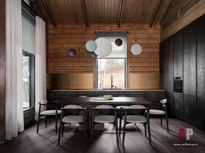 Фото интерьера столовой дома в стиле шале