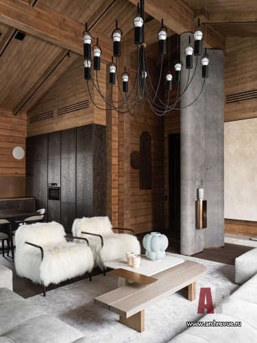 Фото интерьера гостиной дома в стиле шале