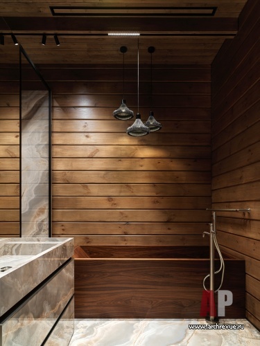 Фото интерьера ванной дома в стиле шале 