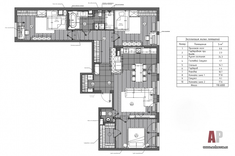 План 4-х комнатной квартиры в ЖК «Маленькая Франция», Санкт-Петербург.