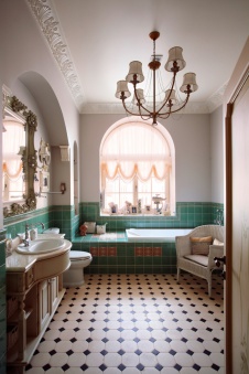 Фото интерьера санузла трехэтажного загородного дома в классическом стиле