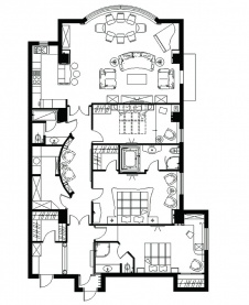 Планировка 4-х комнатной квартиры в парадной классике.