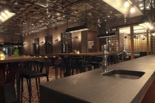 Фото интерьера открытой кухни ресторана в стиле фьюжн