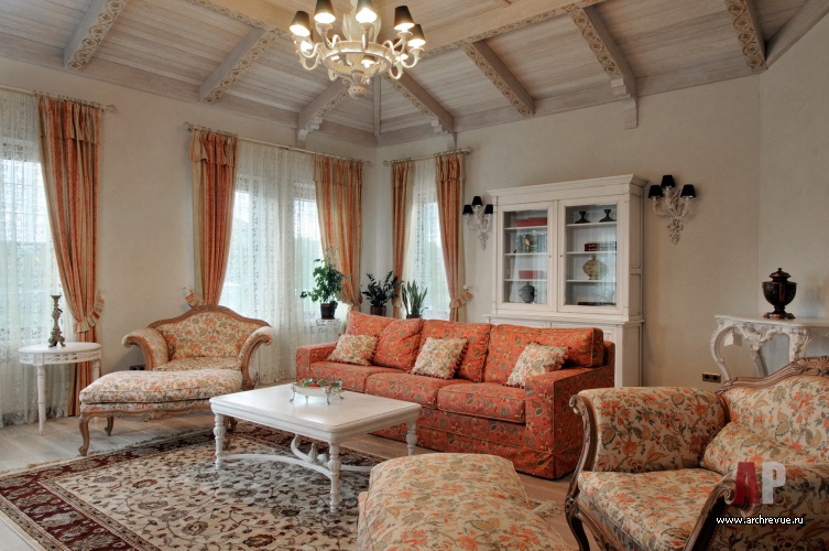 Фото интерьера гостиной дома в стиле альпийского шале