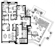 Планировка квартиры 250 кв. м с террасой на крыше в стиле современная классика.