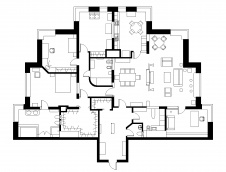 Планировка семейной квартиры 261 кв. м в стиле ар-деко.